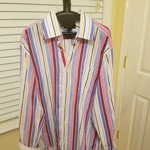 Reversed cuffs! Handsome striped shirt.